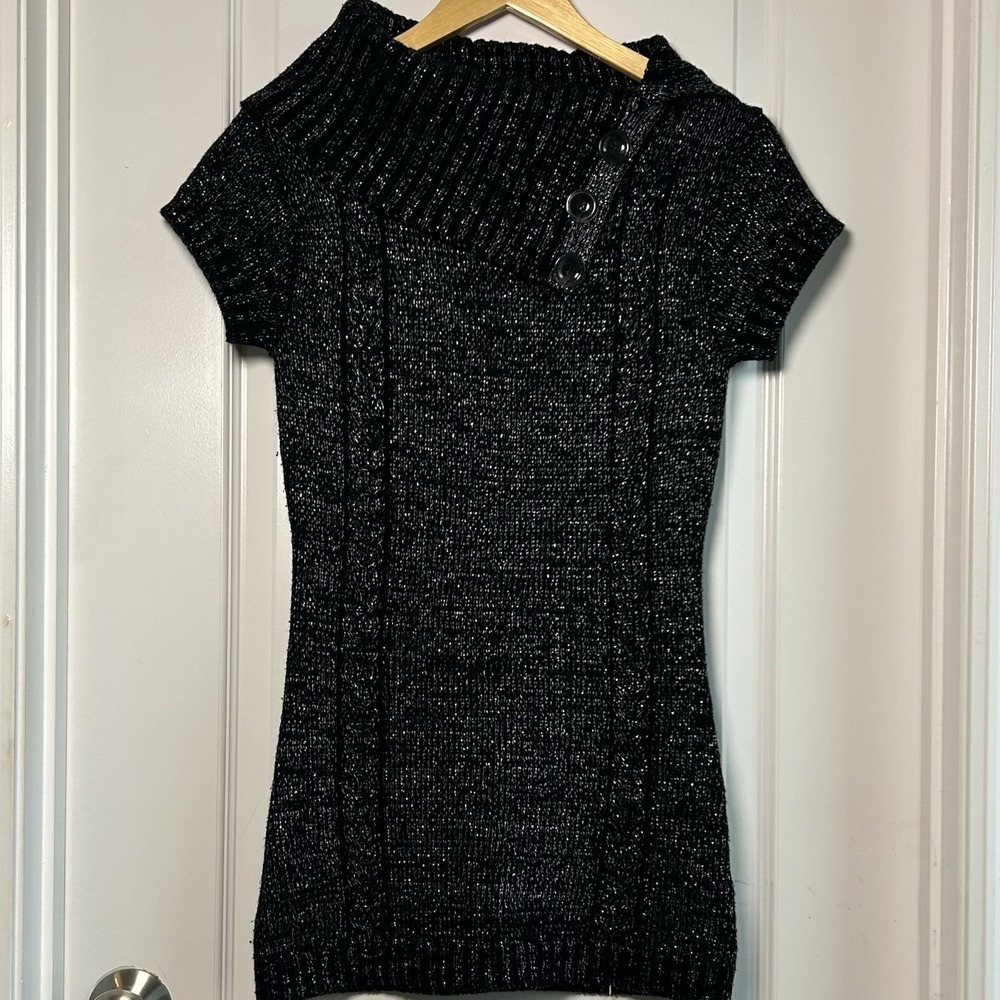 Bongo Vintage Metallic Lurex Ribbed Mini Sweater Dress Y2K Dark Academia Style